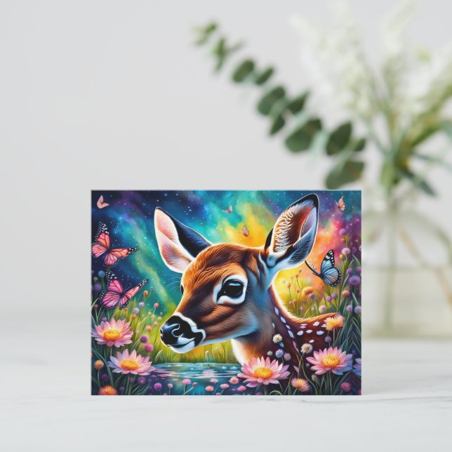 Cartão Postal Fawn em Meadow Pond (Em pé/Frente)