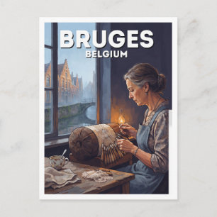 Cartão Postal Fazedora de Renda do Canal de Bruges ao Amanhecer