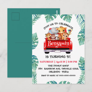 Cartão Postal Fazenda da selva do Zoológico Fofo caminhão trator