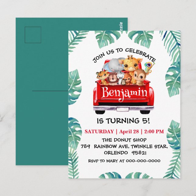 Cartão Postal Fazenda da selva do Zoológico Fofo caminhão trator (Frente/Verso)