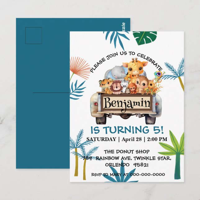 Cartão Postal Fazenda da selva do Zoológico Fofo caminhão trator (Frente/Verso)