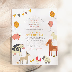 Cartão Postal Fazenda de Animais Oink Baa Quack Moo Festa de Ani