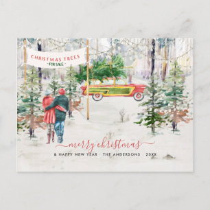 Cartão Postal Fazenda de Árvores de Natal em Aquarela Foto de Na