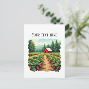 Cartão Postal Fazenda de morango divertida personalizável