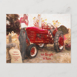 Cartão Postal Fazenda Trator Vermelho. Mudamos a Rústica Vintage