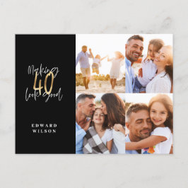 Cartão Postal fazendo 40 parecer bom preto e dourado multi foto