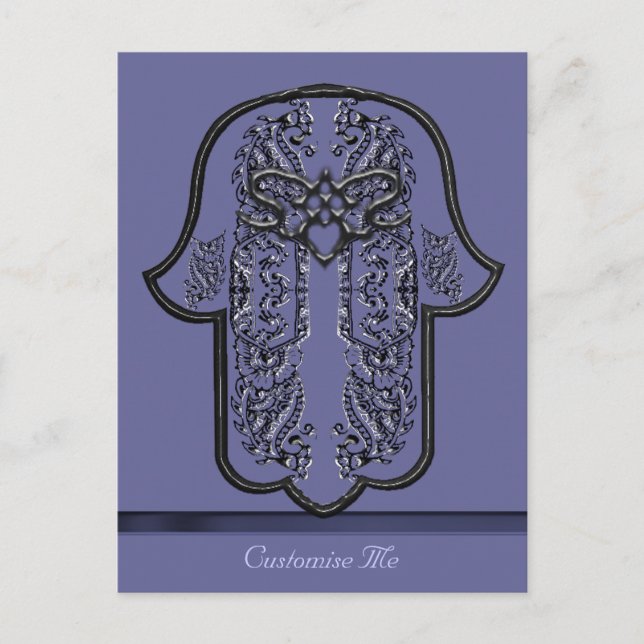 Cartão Postal Feat manual de Hamsa: Coração (Efeito Prateado) (Frente)