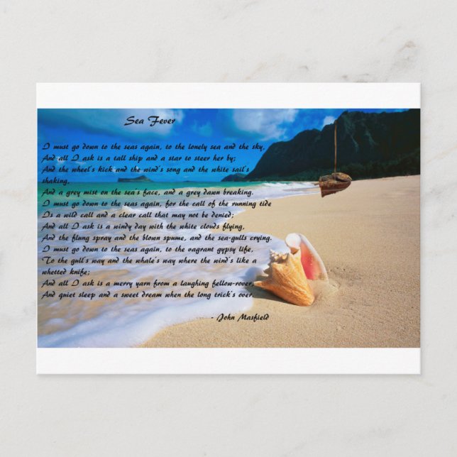 Cartão Postal Febre do mar perto: John Masefield (Frente)