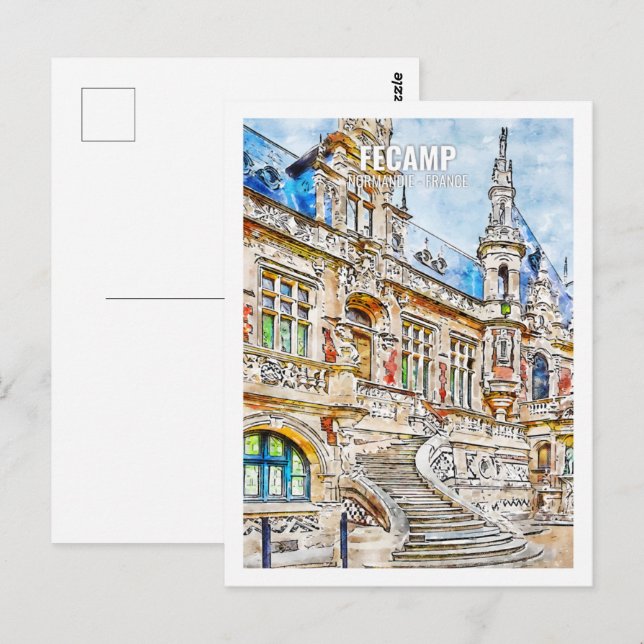 Cartão Postal Fecamp Normandie France Viagem Watercolor Sketch (Frente/Verso)