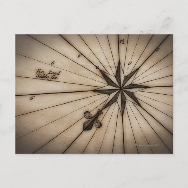 Cartão Postal Fechar rosa de vento no mapa antigo (Frente)