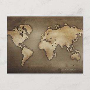 Cartão Postal Feche acima do mapa do mundo antigo 4