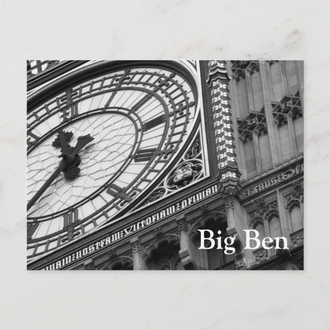 Cartão Postal Feche o Big Ben em preto e branco (Frente)