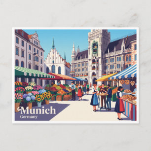 Cartão Postal Feira de Marienplatz Munique Alemanha