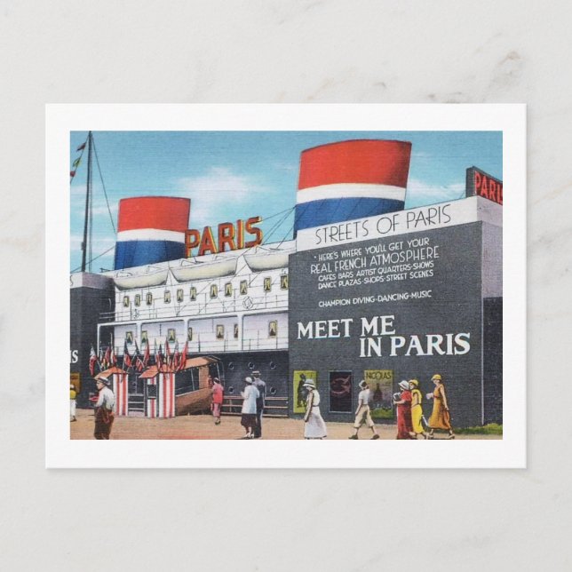 Cartão Postal Feira Mundial de Chicago de 1933 Ruas de Paris Vin (Frente)