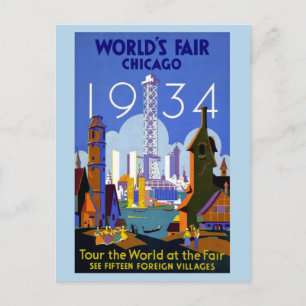 Cartão Postal Feira Mundial de Chicago de 1934 vintage