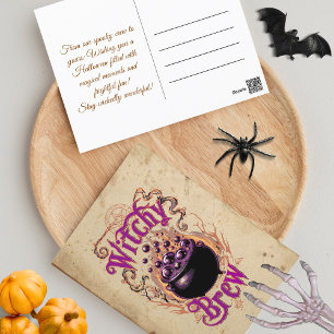 Cartão Postal Feiticeira Vintage Escarioca Cauldron Brew Hallowe
