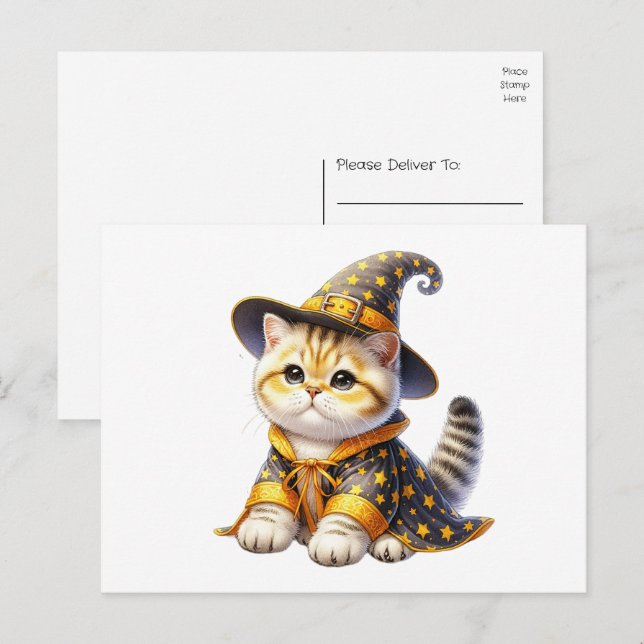 Cartão Postal Feiticeiro de Gato Bonito Olá Adorando Pensar em V (Frente/Verso)