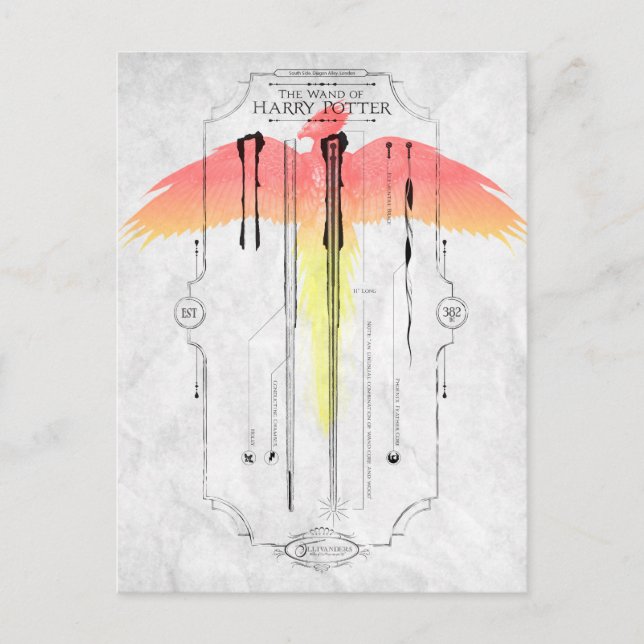 Cartão Postal Feitiços de Harry Potter | Infográfico da Varinha  (Frente)