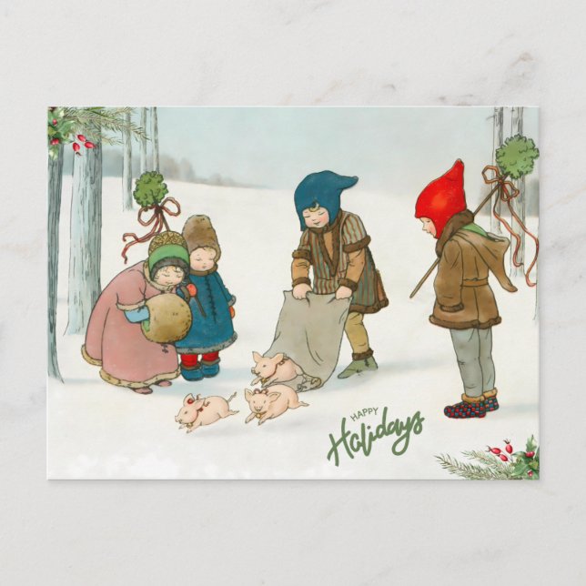 Cartão Postal Felicidade do inverno, Vintage (Frente)