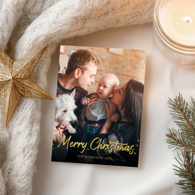 Cartão Postal Felicidades Simples Foto Manuscrita em Ouro Natal (Criador carregado)