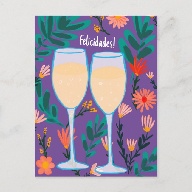 Cartão Postal Felicidades Vinhos Espumantes Champagne Floral Che (Frente)