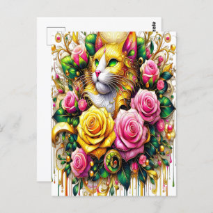 Cartão Postal Feline em meio a um Blogue Floral Vibrante
