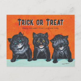 Cartão Postal Felinos negros animados do Halloween Louis Wain CC