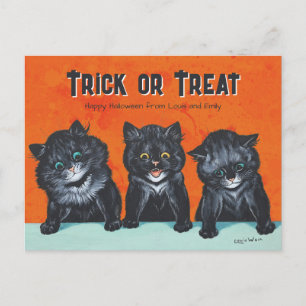 Cartão Postal Felinos negros animados do Halloween Louis Wain CC