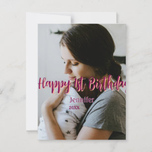 Cartão Postal Feliz 1º aniversário crianças bebê mãe vermelho la