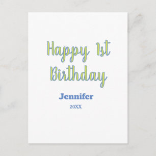Cartão Postal Feliz 1º aniversário crianças bebê verde azul past