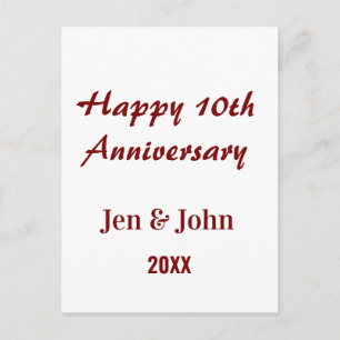 Cartão Postal Feliz 10º aniversário de casamento nome simples ma