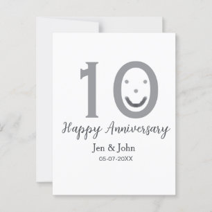 Cartão Postal Feliz 10º aniversário nome data cinza negrito emoj