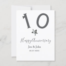 Cartão Postal Feliz 10º aniversário nome data estrela metal cinz