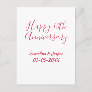 Cartão Postal feliz 10º aniversário nome vermelho retrô simples