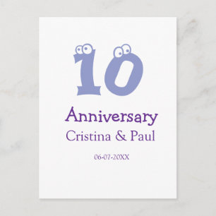 Cartão Postal Feliz 10º aniversário simples nome de casamento mi