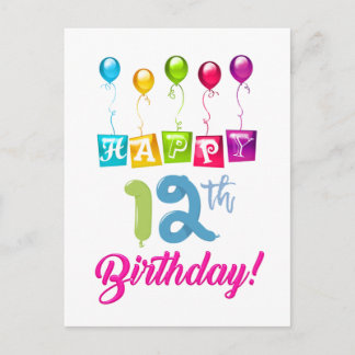 Cartão Postal Feliz 12º Aniversário