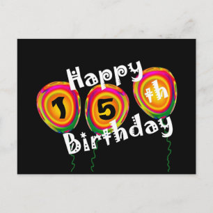 Cartão Postal Feliz 15 Aniversário Balões Coloridos