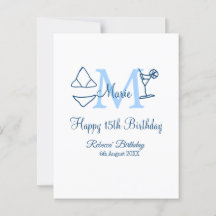 Feliz 15 de Aniversário azul adicione nome monogra