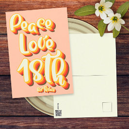 Cartão Postal Feliz 18º Aniversário Paz Amor Pêssego Retro Groov