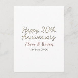 CARTÃO POSTAL FELIZ 20º ANIVERSÁRIO DE CASAMENTO NOME ROSA CINZA
