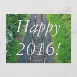 Cartão Postal Feliz 2016! Trilha de Trem Ferrovia na Natureza