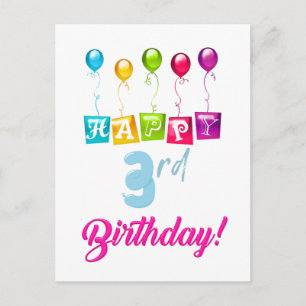 Cartão Postal Feliz 3º Aniversário