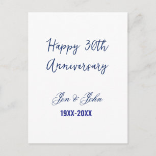 Cartão Postal Feliz 30º aniversário de casamento azul real moder