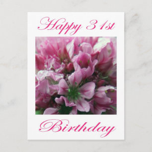 Cartão Postal Feliz 31º Aniversário, Rosa e Flor Verde
