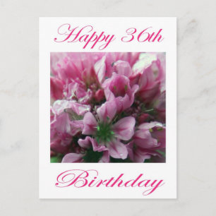 Cartão Postal Feliz 36º aniversário, rosa e flor verde