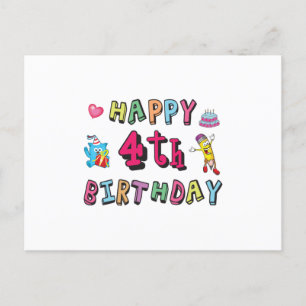 Cartão Postal Feliz 4º Aniversário 4 anos desejos de aniversário