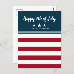 Cartão Postal Feliz 4 de julho Bandeira Americana Personalizada