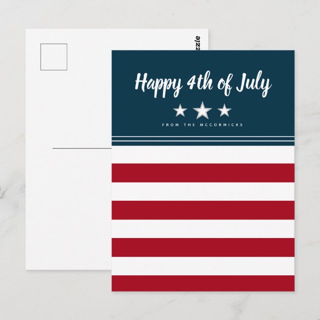 Cartão Postal Feliz 4 de julho Bandeira Americana Personalizada (Frente/Verso)