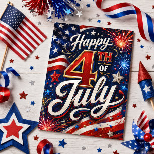 Cartão Postal Feliz 4 de Julho Bandeira dos EUA Fogos de Artifíc