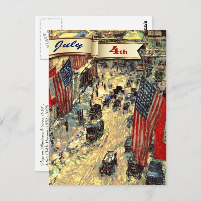 Cartão Postal Feliz 4 de julho. Cartão-postal de arte (Frente/Verso)